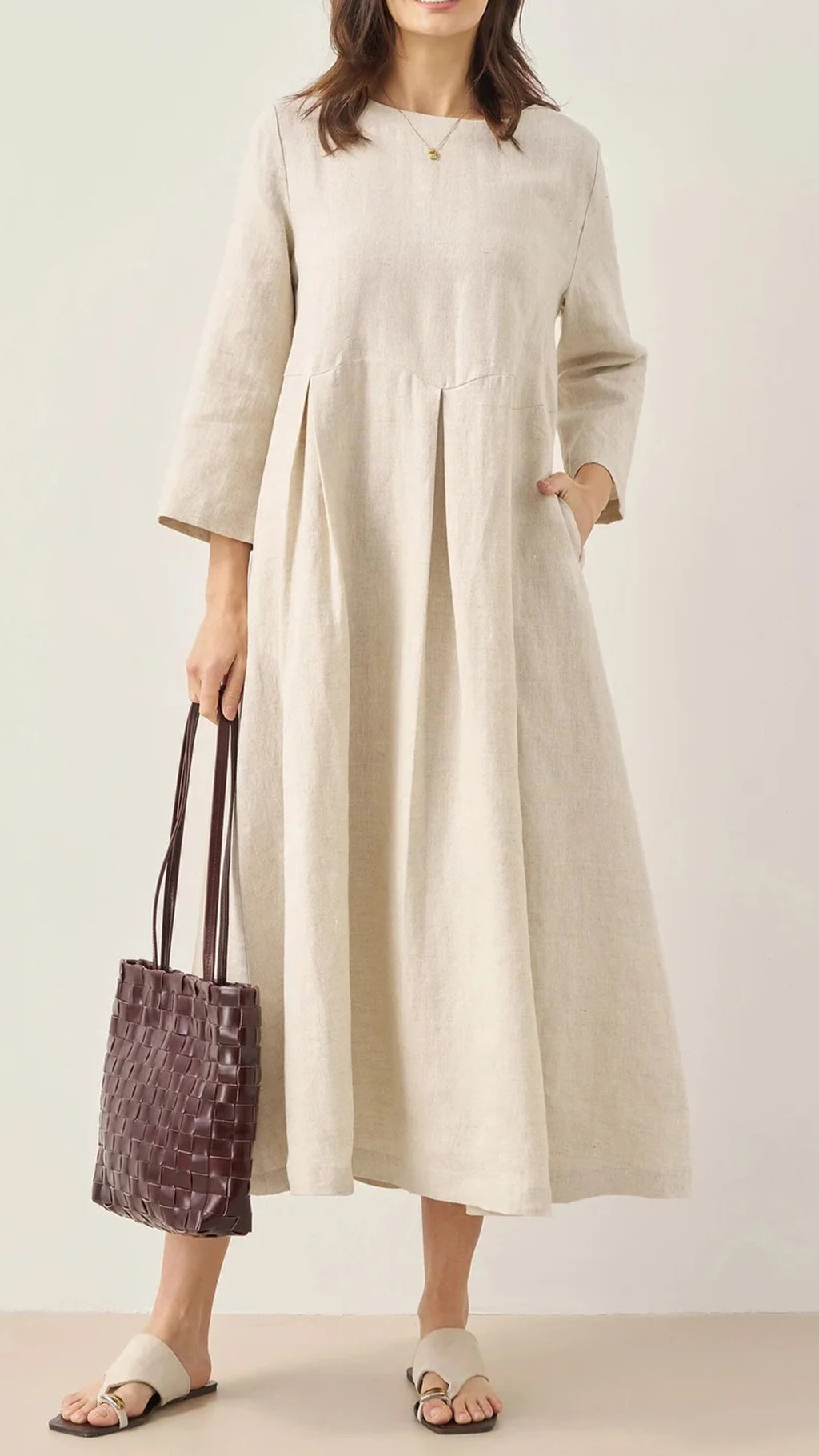 Women’s LooseCotton-Linen Midi Dress