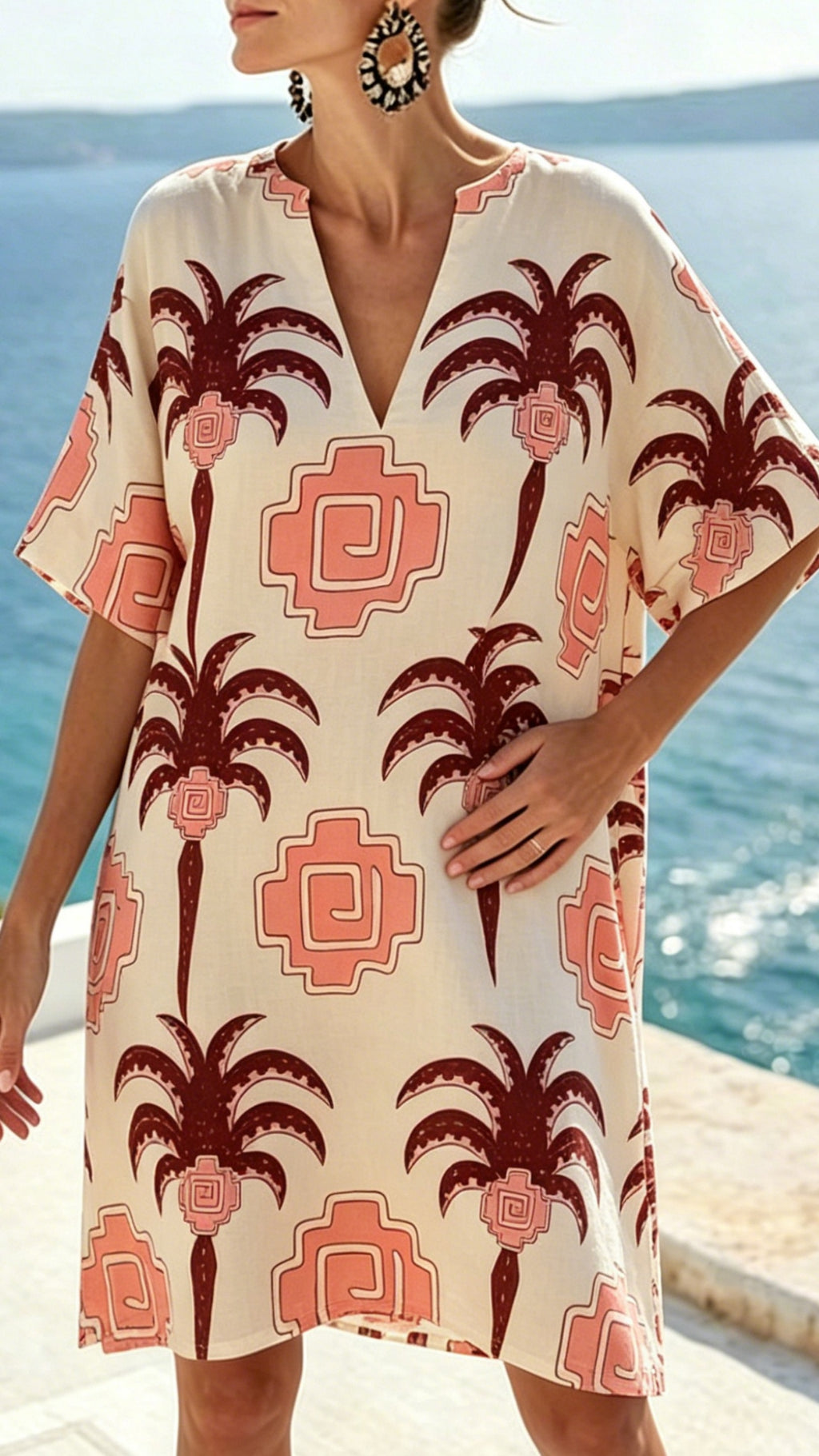 Women’s Loose-Fit Printed V-Neck Casual Vacation Dress