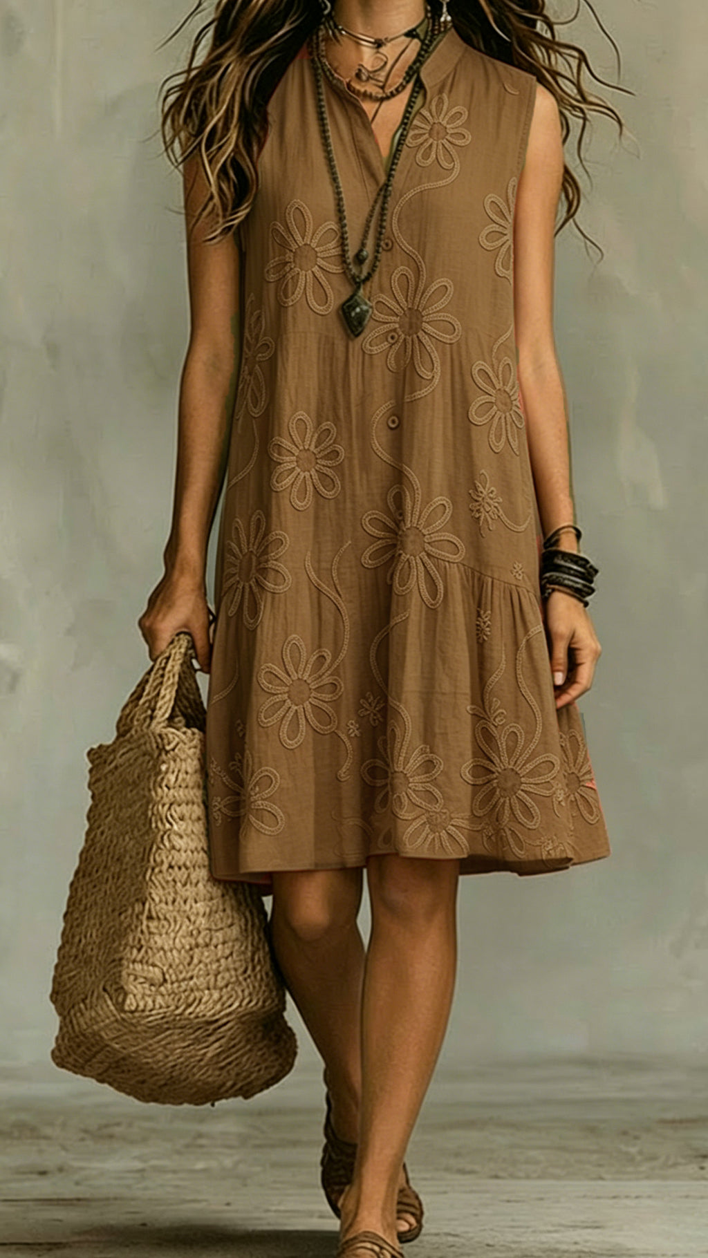 Women’s Floral Print Linen-Blend Sleeveless Dress