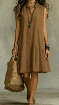 Women’s Floral Print Linen-Blend Sleeveless Dress