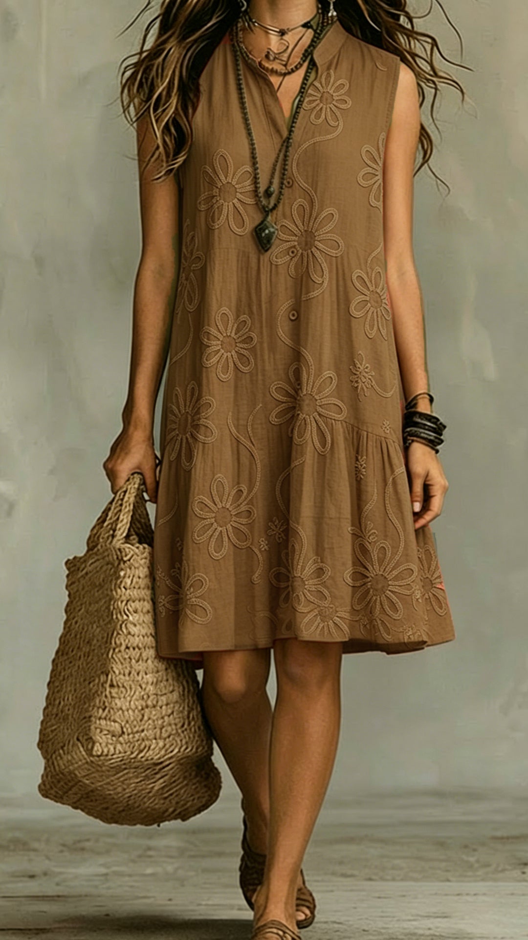 Women’s Floral Print Linen-Blend Sleeveless Dress