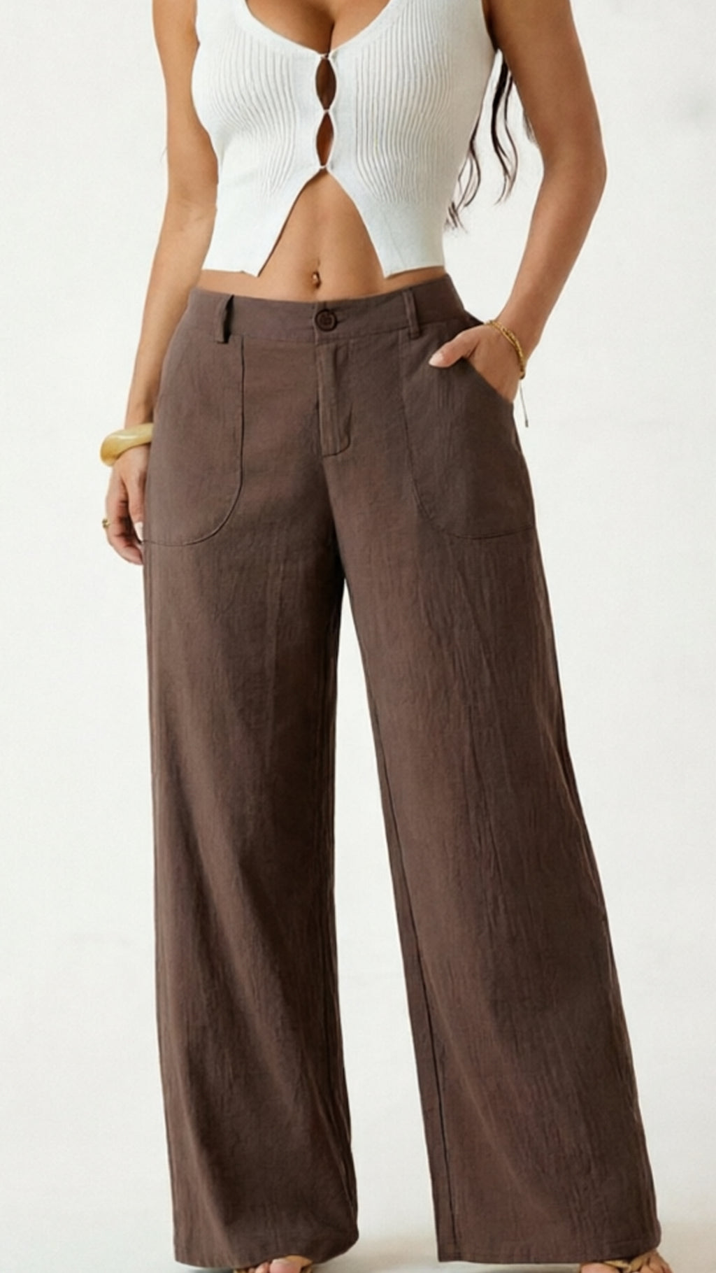 Women’s  High-Waist Cotton-Blend Wide-Leg Pants