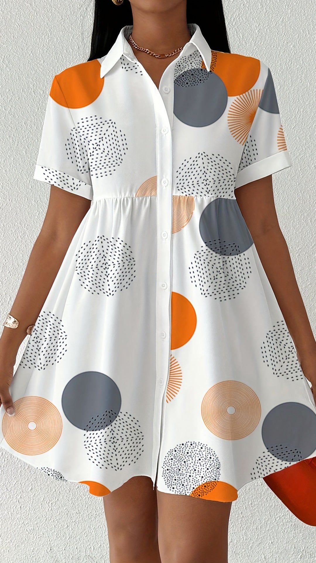 Women’s Geometric Dot Cotton-Blend Shirt Dress
