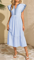 🔥Women’s Striped Short-Sleeve Dress with Double Ruffles and Contrast V-Neck