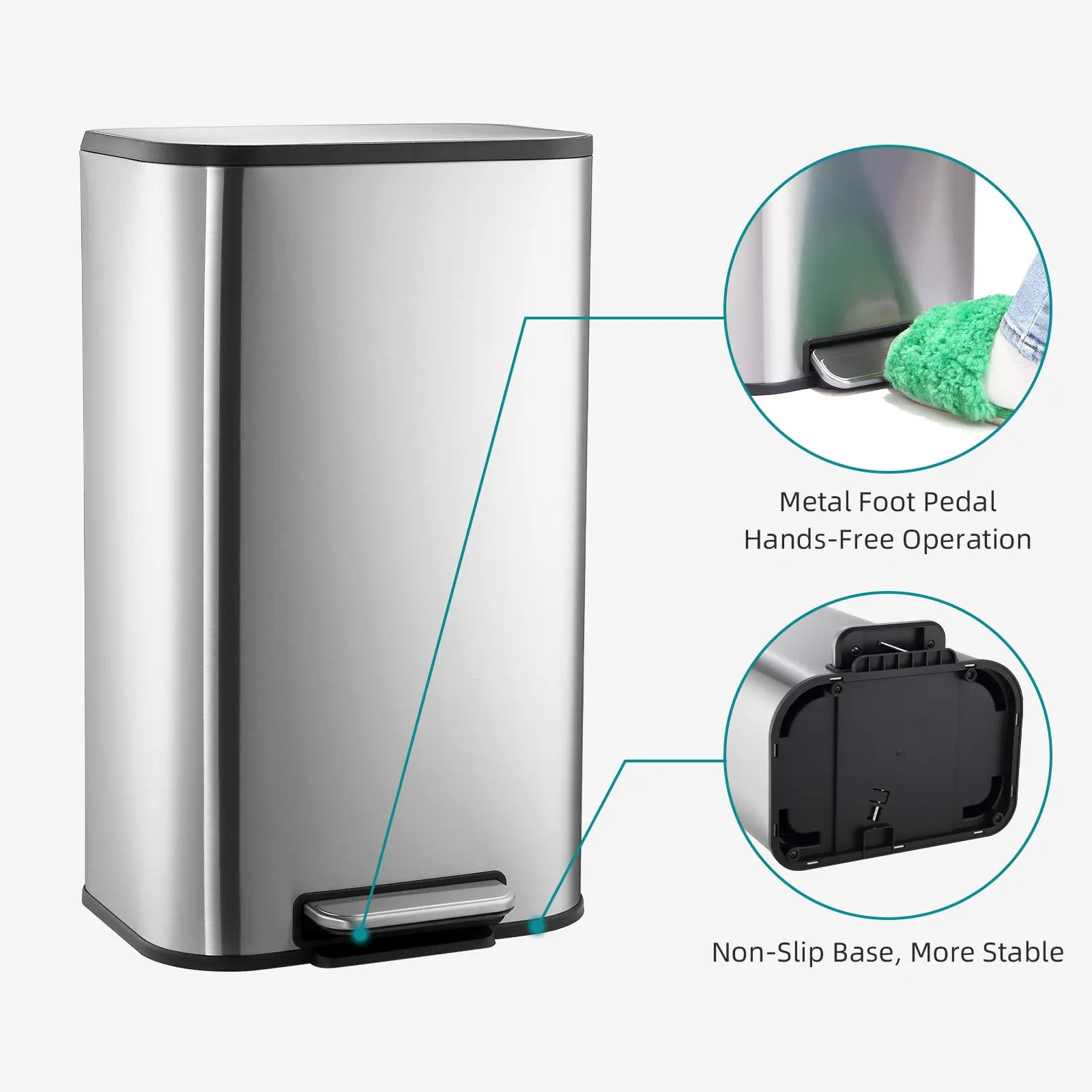 Garvee 8 Gallon Stainless Steel Kitchen Trash Can 30L Rectangular Step Garbage Bin With Soft Close Lid And Fingerprint Resistant Surface Silver