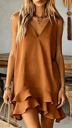 Women’s V-Neck Ruffle Hem Sleeveless Dress