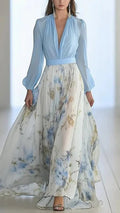 Women’s Floral Print Cotton-Blend Deep V-Neck Maxi Dress