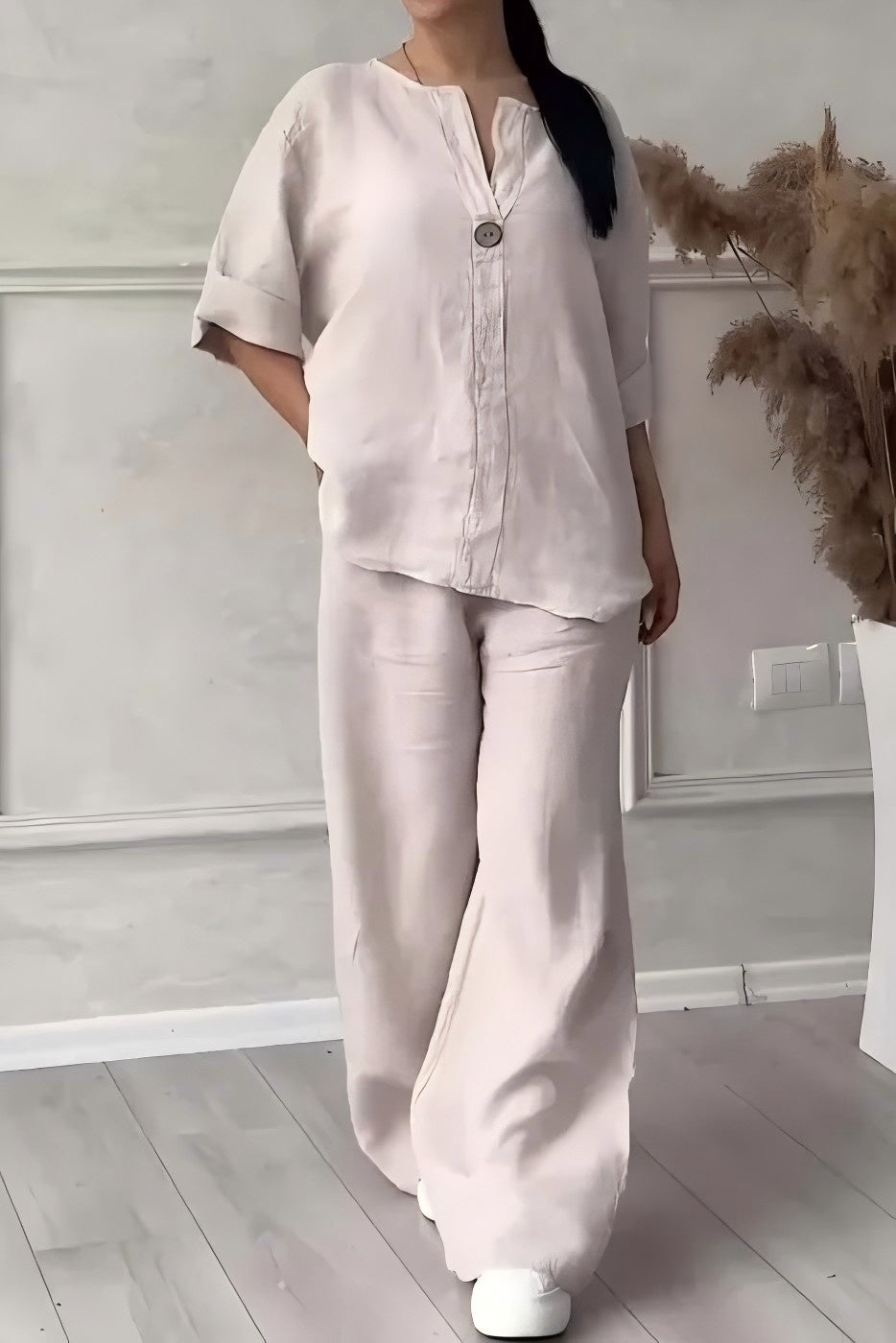 CLEARANCE SALE🔥 Women’s Casual button decorated cotton and linen two-piece set