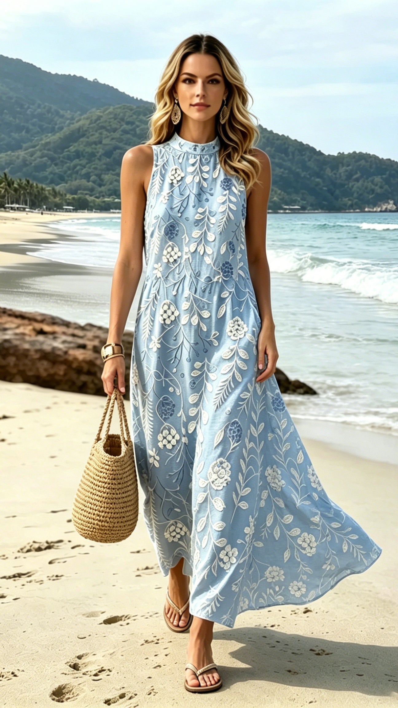 Women’s Printed Stand-Collar Sleeveless Dress