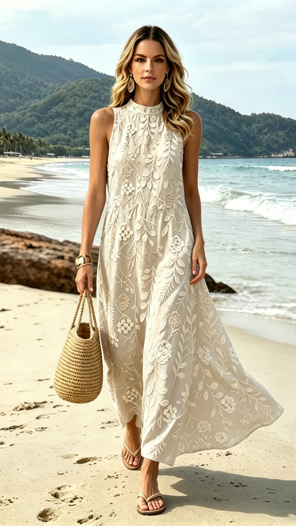 Women’s Printed Stand-Collar Sleeveless Dress