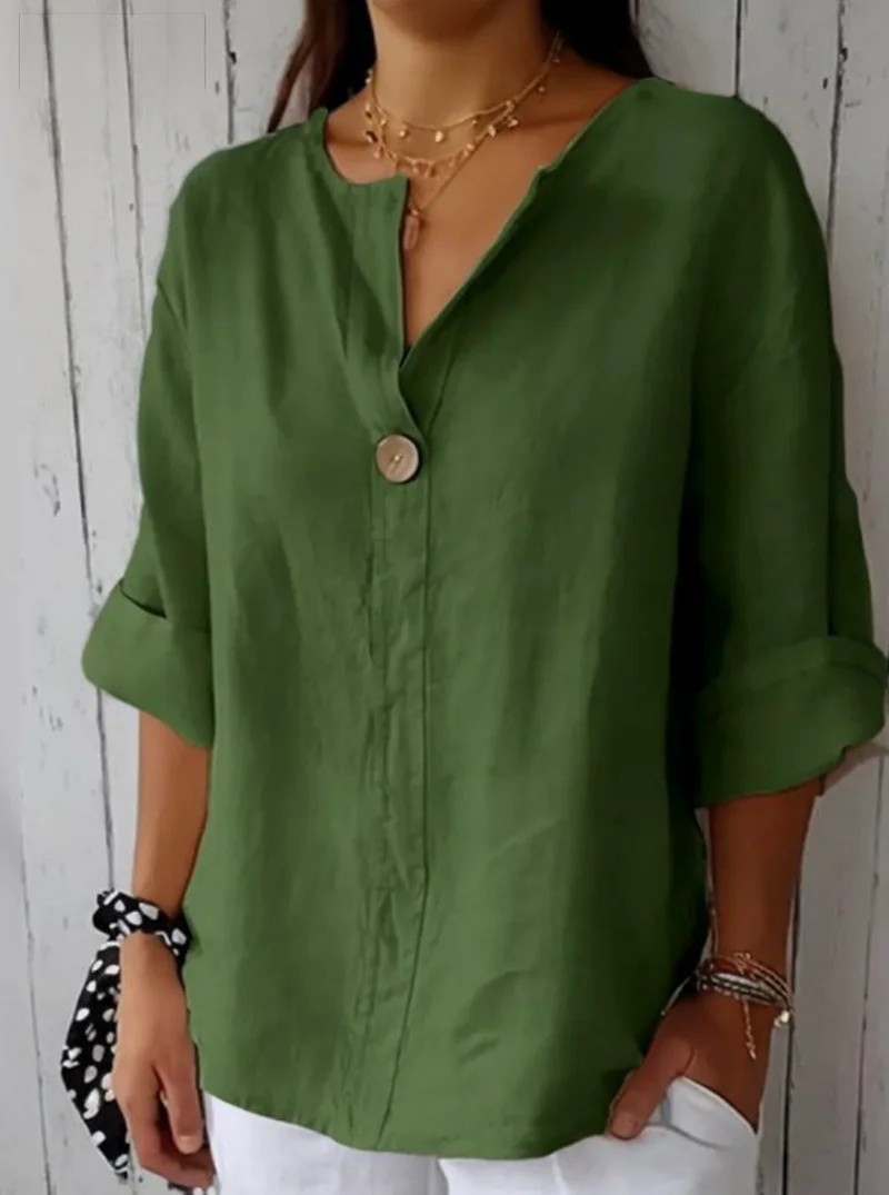 CLEARANCE SALE🔥 Loose T-shirt Women’s V-neck Cotton Button Top
