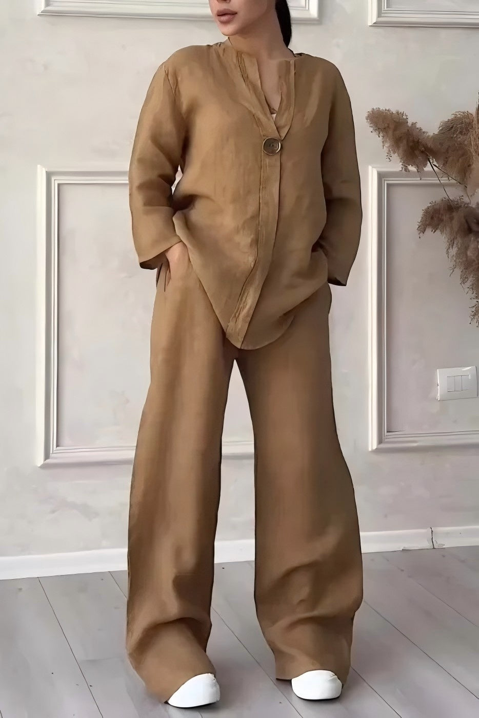 CLEARANCE SALE🔥 Women’s Casual button decorated cotton and linen two-piece set