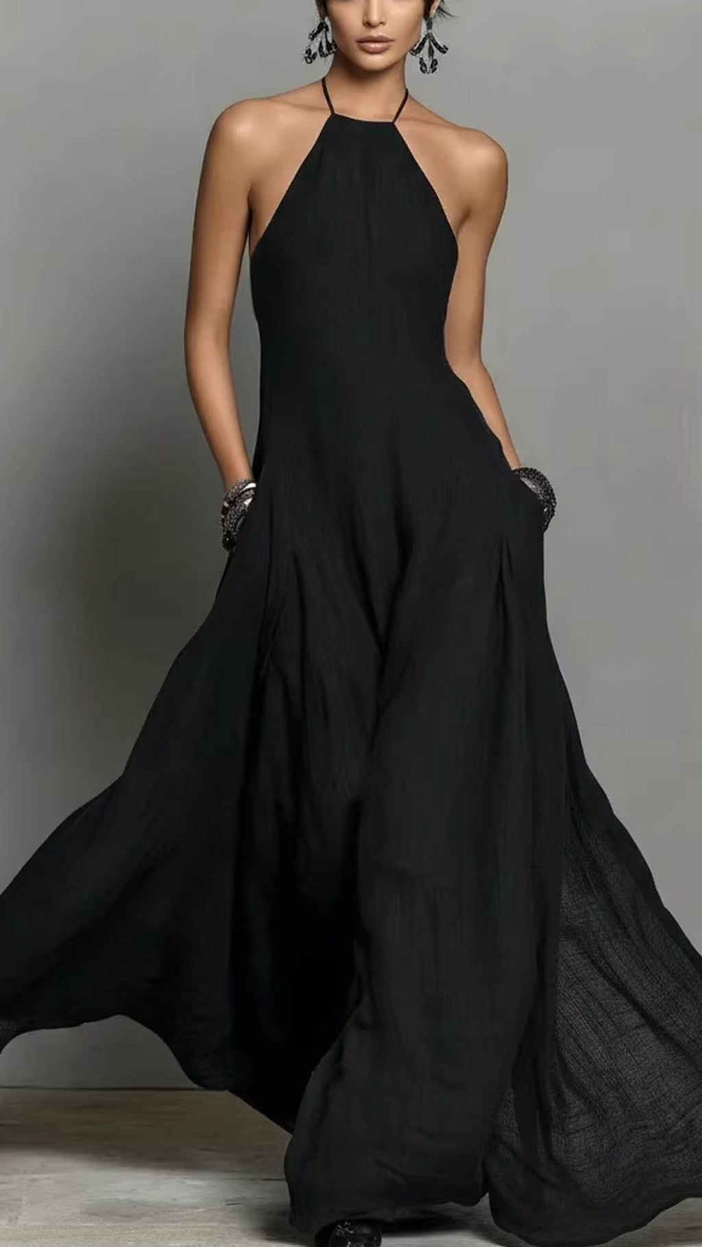 Women’s Cotton-Blend Halter Neck Maxi Dress