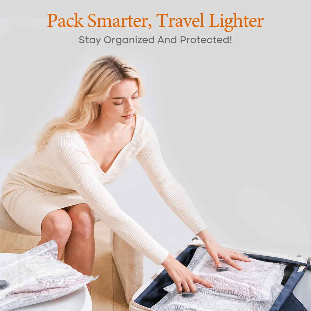 2026 Upgraded Cordless Vacuum Compression Bag Set, 24 Pack 3 Sizes Travel Storage Bags, USB Rechargeable Handheld Pump, Waterproof Reusable Space Saver Zipper Pouches for Luggage Suitcase Clothes Carry-On Packing
