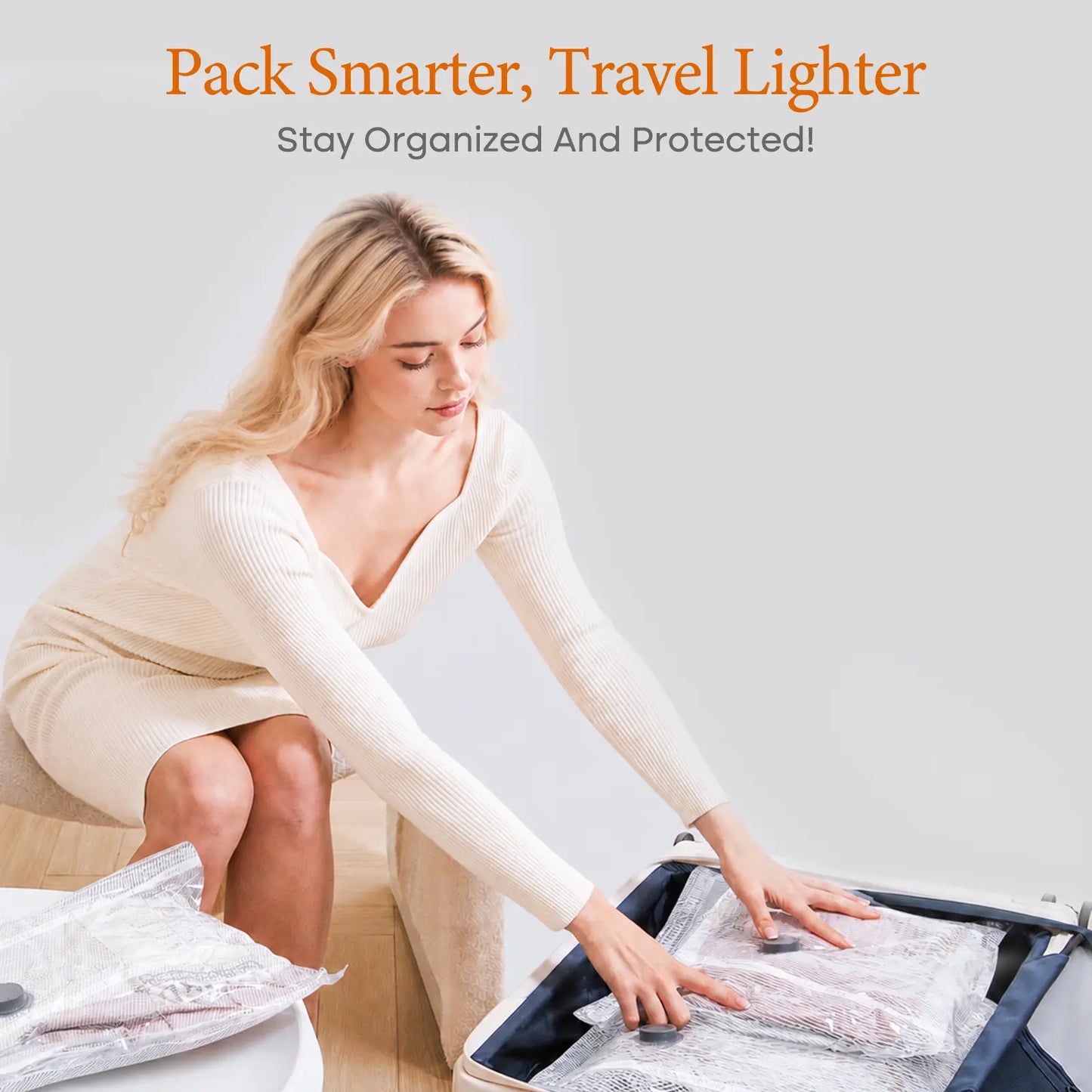 2026 Upgraded Cordless Vacuum Compression Bag Set, 24 Pack 3 Sizes Travel Storage Bags, USB Rechargeable Handheld Pump, Waterproof Reusable Space Saver Zipper Pouches for Luggage Suitcase Clothes Carry-On Packing