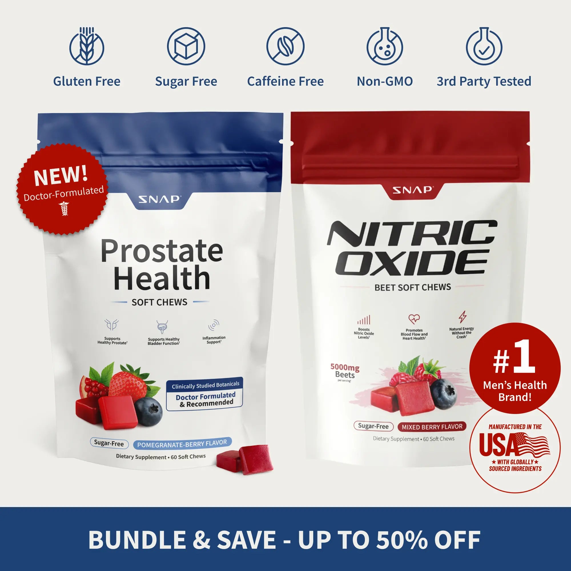 Prostate Health & Nitric Oxide Chews | Urinary Support | Blood Flow & Energy | Antioxidants | Mixed Berry Flavor