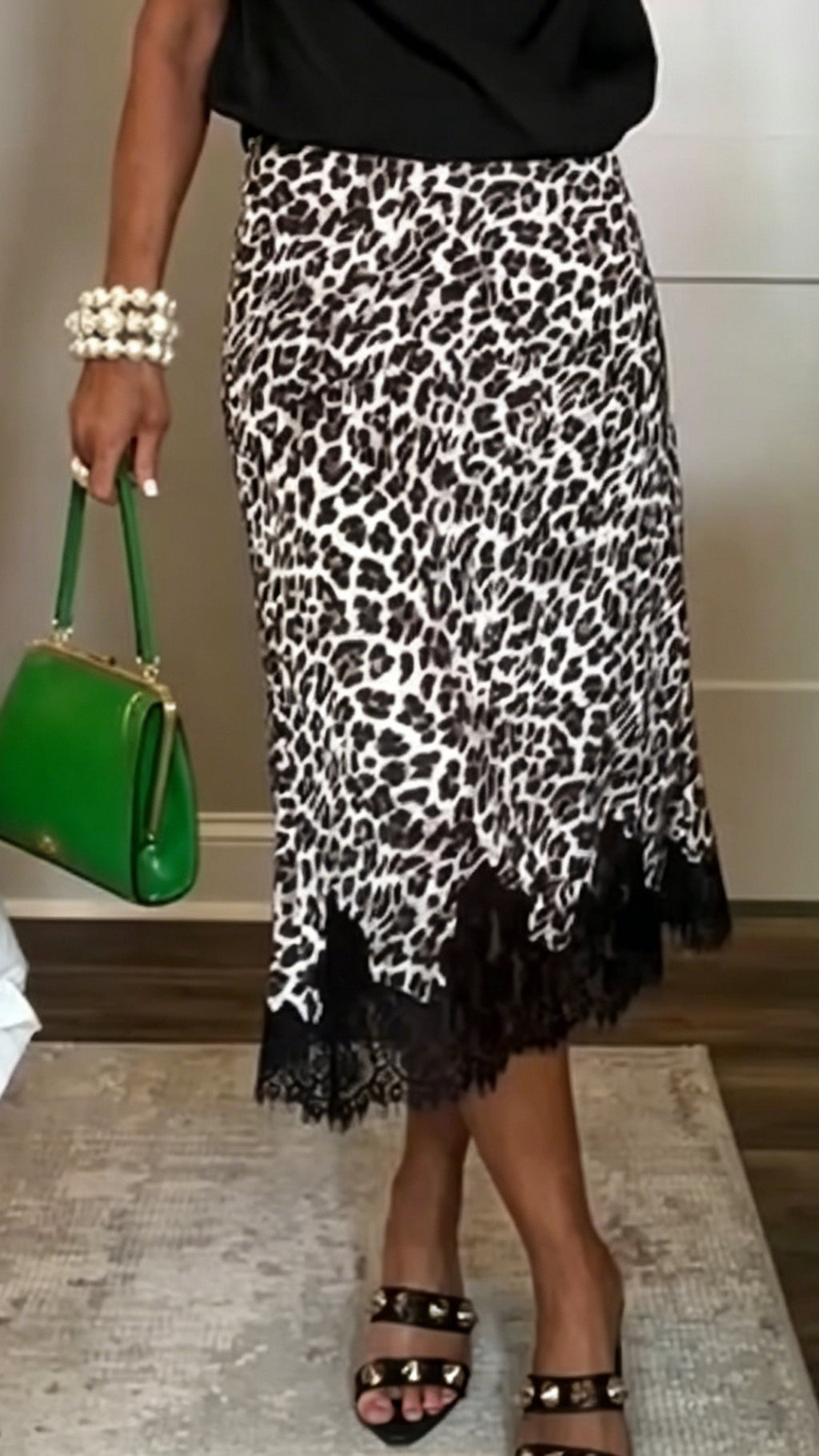 Women’s Sexy & Stylish Leopard Print Maxi Skirt with Lace Hem