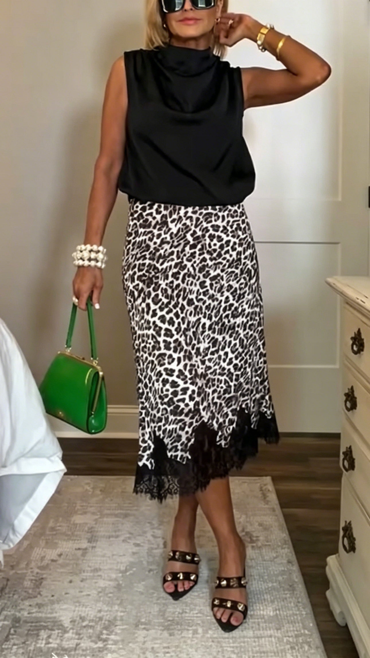 Women’s Sexy & Stylish Leopard Print Maxi Skirt with Lace Hem