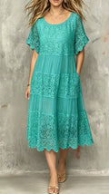 Women’s Round-Neck Short-Sleeve Lace-Trimmed Dress