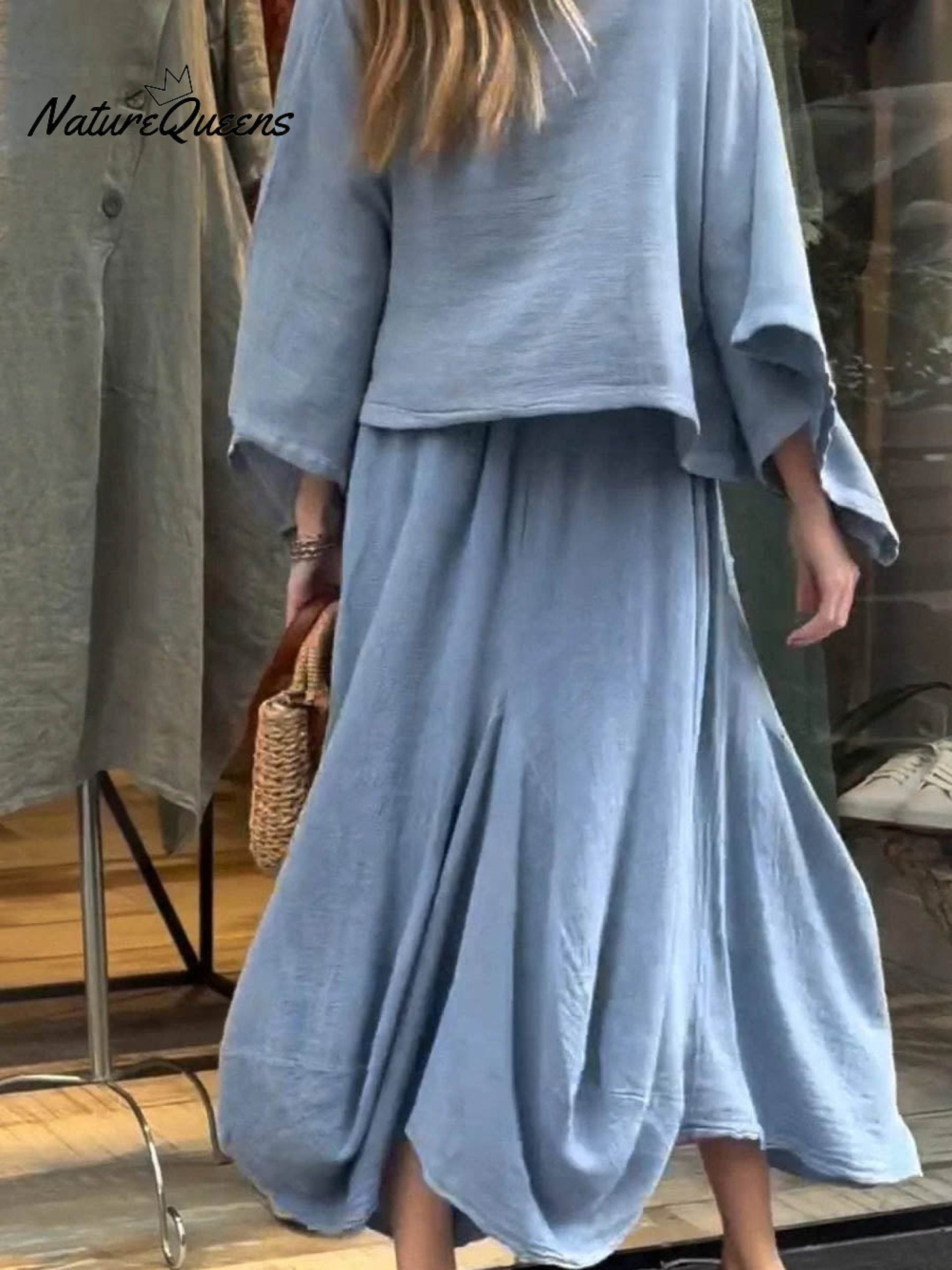 Women’s Solid Color Casual Loose Elegant Stylish Skirt Two Piece Suit