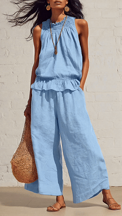Women’s Vintage Bohemian Ruffled Cotton-Linen Two-Piece Set