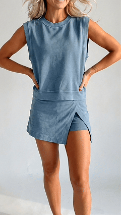 Women’s Distressed-Look Pure Cotton T-Shirt & Shorts Two-Piece Set