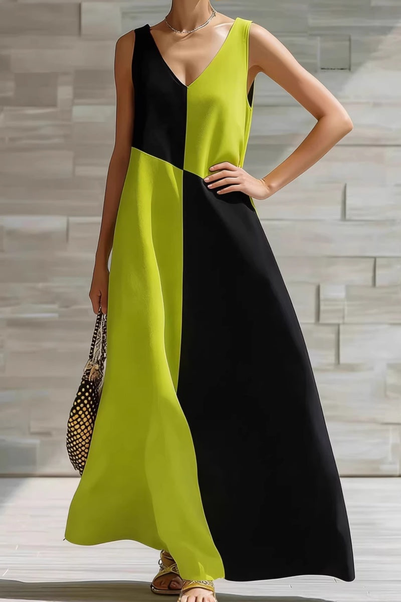 Women’s Color-Block Casual V-Neck Dress