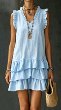 Women’s Casual V-Neck Ruffle-Trim Tiered Dress — Sleeveless Tank Dress