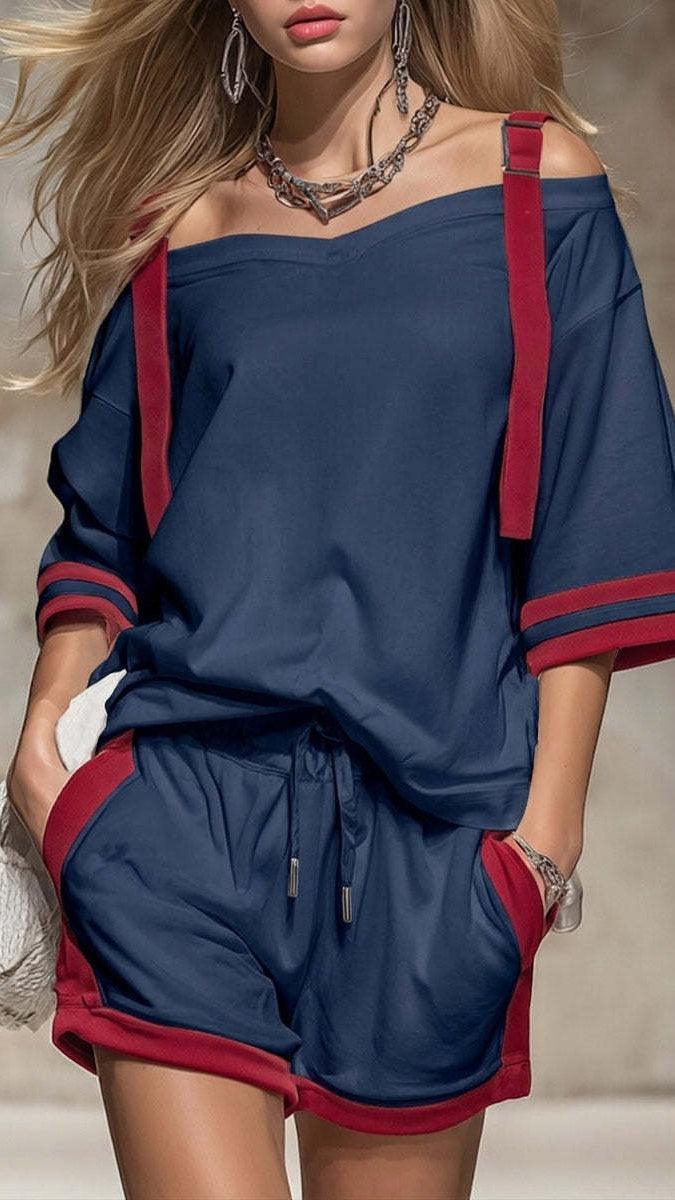 Women’s Off-Shoulder Top & Shorts Casual Two-Piece Set