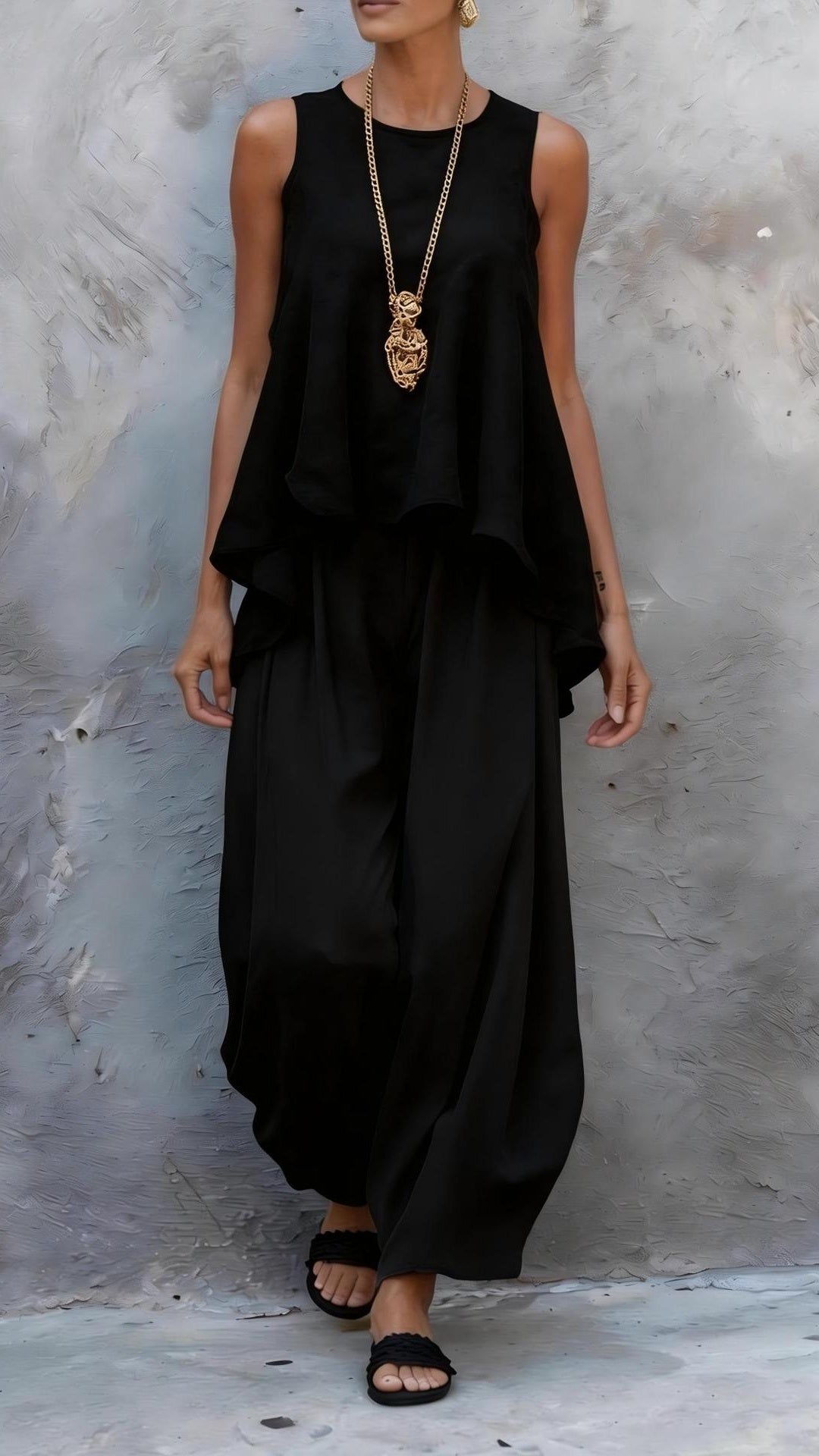 Women’s Casual Two-Piece Set: Sleeveless Top & Loose Wide-Leg Pants