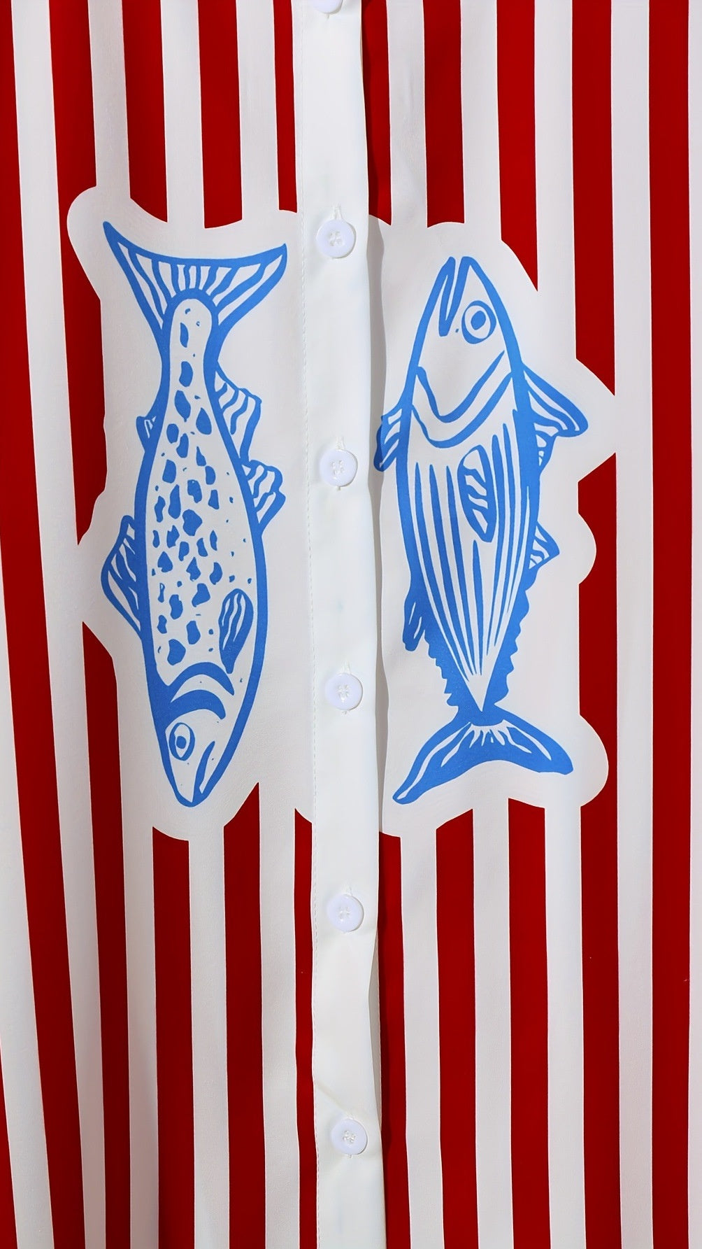 Women’s Striped & Color-Block Sardine Print Set — Lapel, Button-Front, Short-Sleeve Top & Shorts