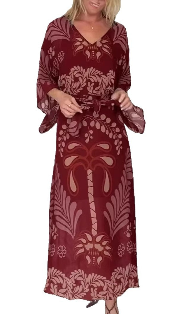 Women’s Lace-up Bohemian-Style Chiffon Dress