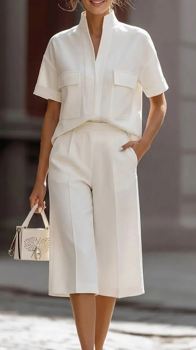 Women’s Casual Loose-Fit Solid-Color Two-Piece Set with Pockets