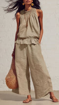 Women’s Vintage Bohemian Ruffled Cotton-Linen Two-Piece Set