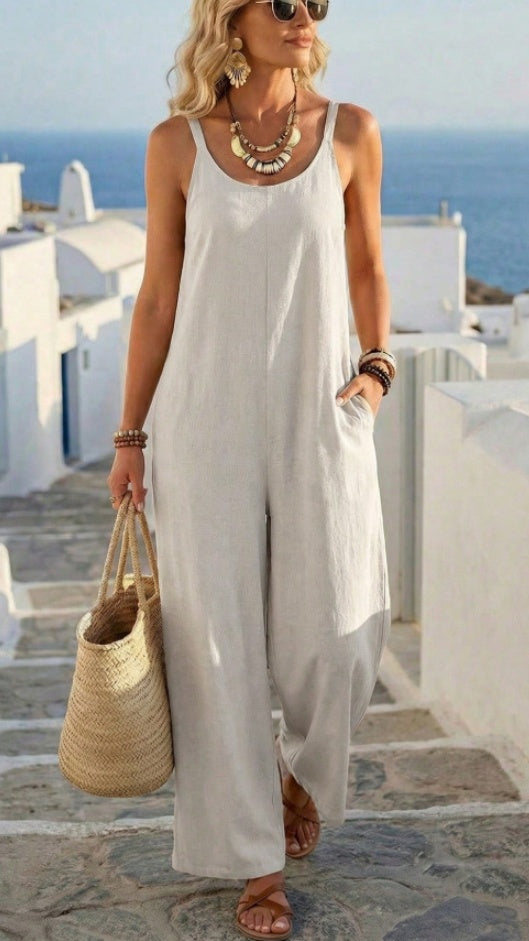 Women’s Casual Solid-Color Strappy Jumpsuit