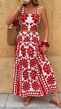 Women’s Vacation-Style Casual Printed Spaghetti-Strap Maxi Dress Set
