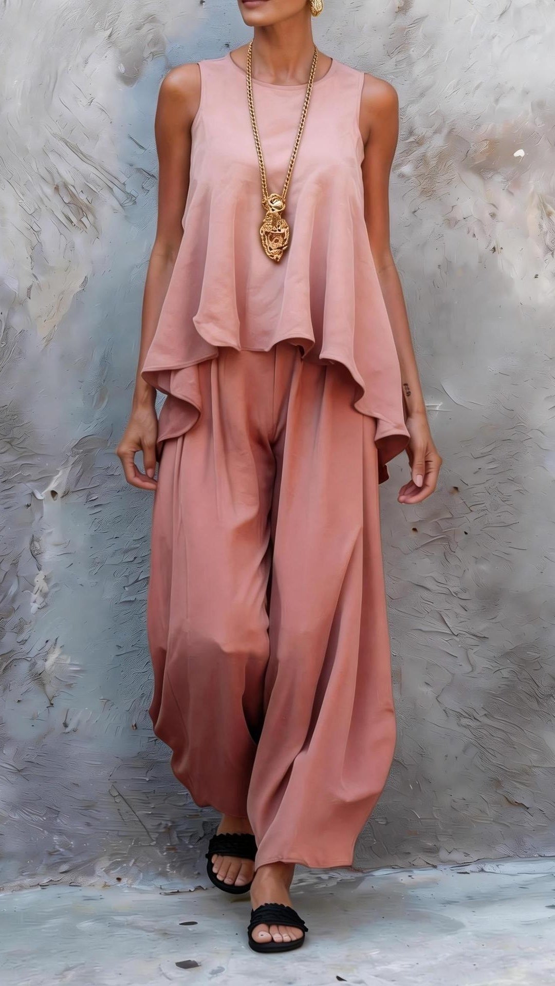 Women’s Casual Two-Piece Set: Sleeveless Top & Loose Wide-Leg Pants