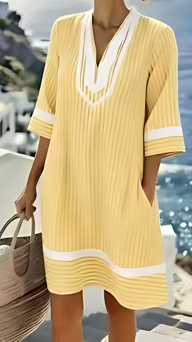 Women’s beach vacation style V-neck printed loose beach dress
