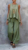 Women’s Casual Two-Piece Set: Sleeveless Top & Loose Wide-Leg Pants