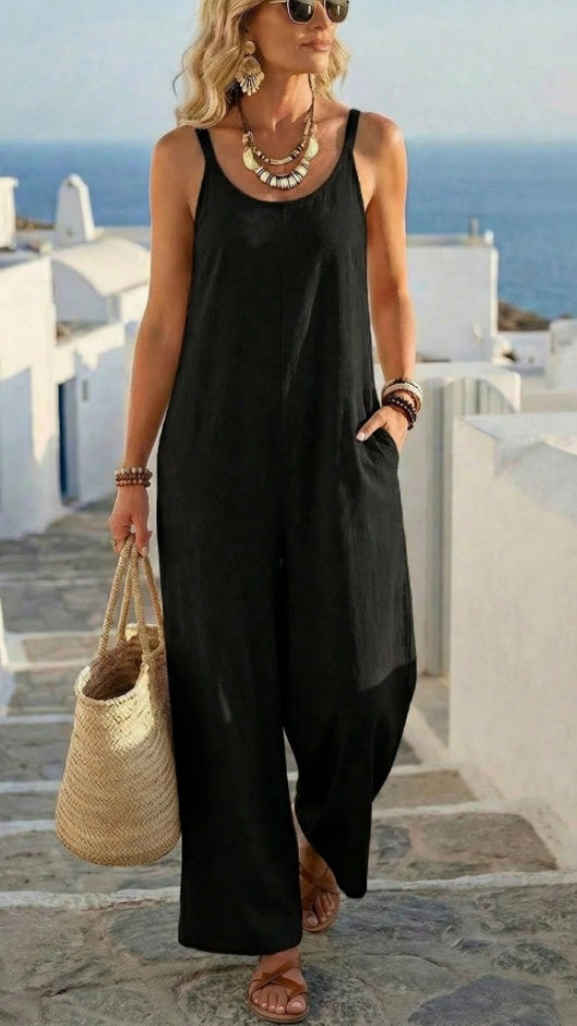 Women’s Casual Solid-Color Strappy Jumpsuit
