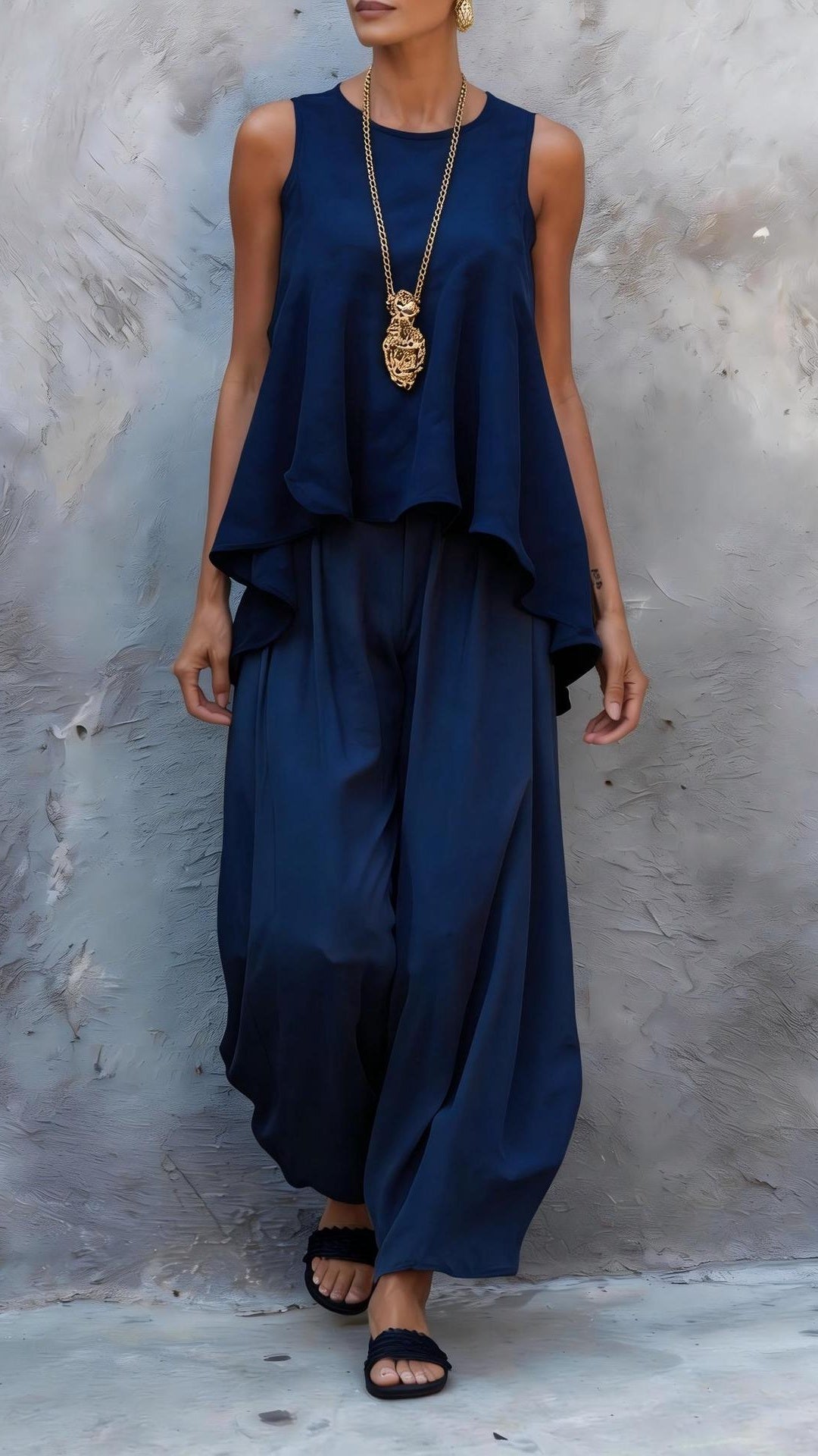 Women’s Casual Two-Piece Set: Sleeveless Top & Loose Wide-Leg Pants