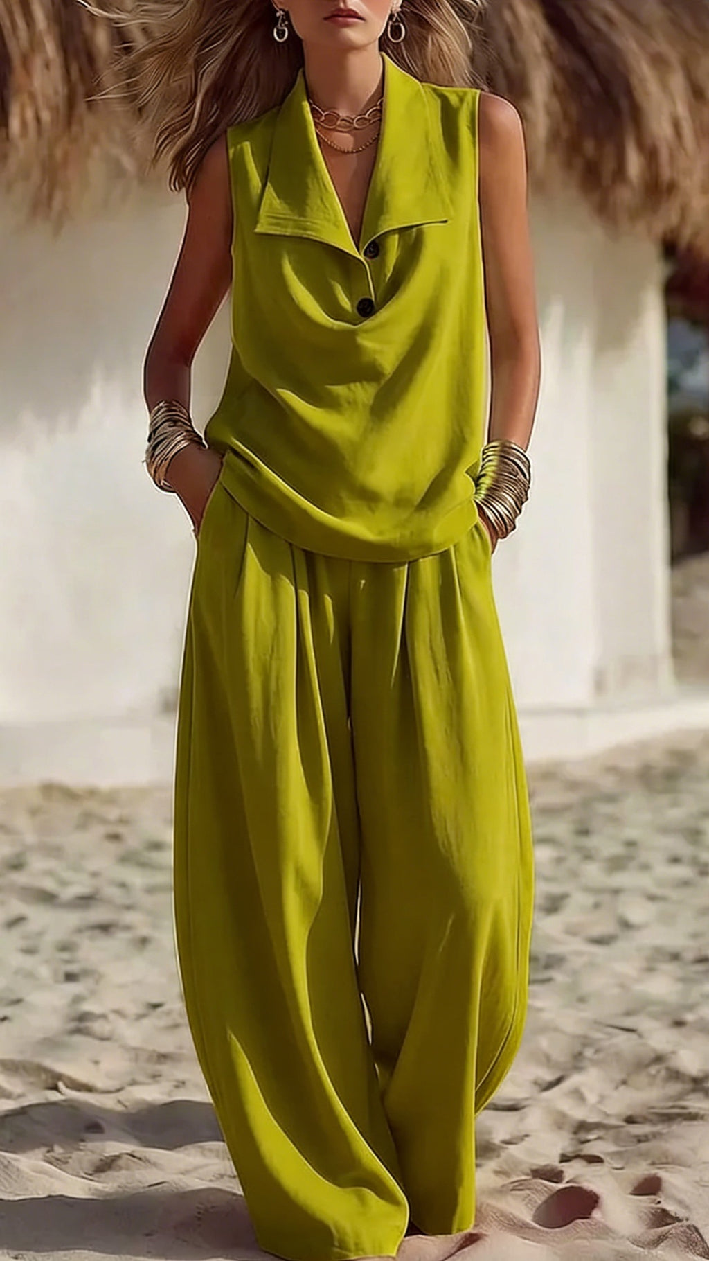 Women’s Elegant & Flowy Lapel Two-Piece Set