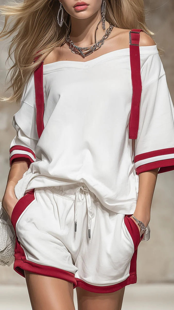 Women’s Off-Shoulder Top & Shorts Casual Two-Piece Set