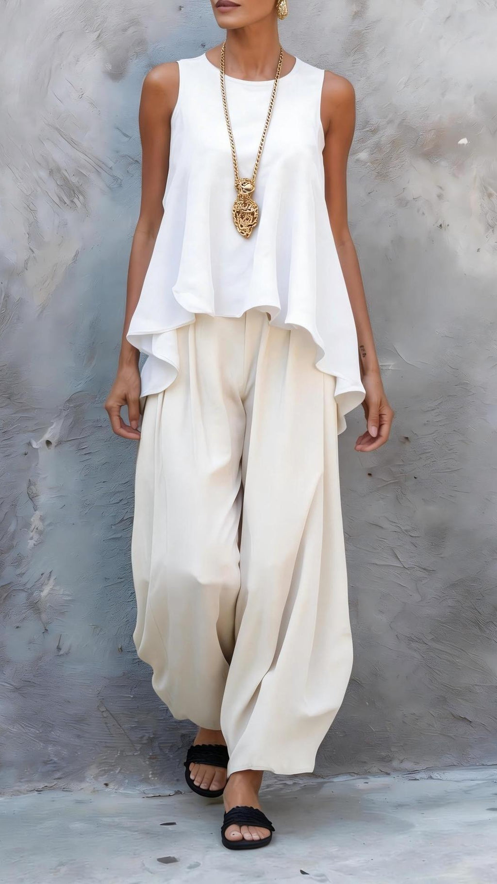Women’s Casual Two-Piece Set: Sleeveless Top & Loose Wide-Leg Pants