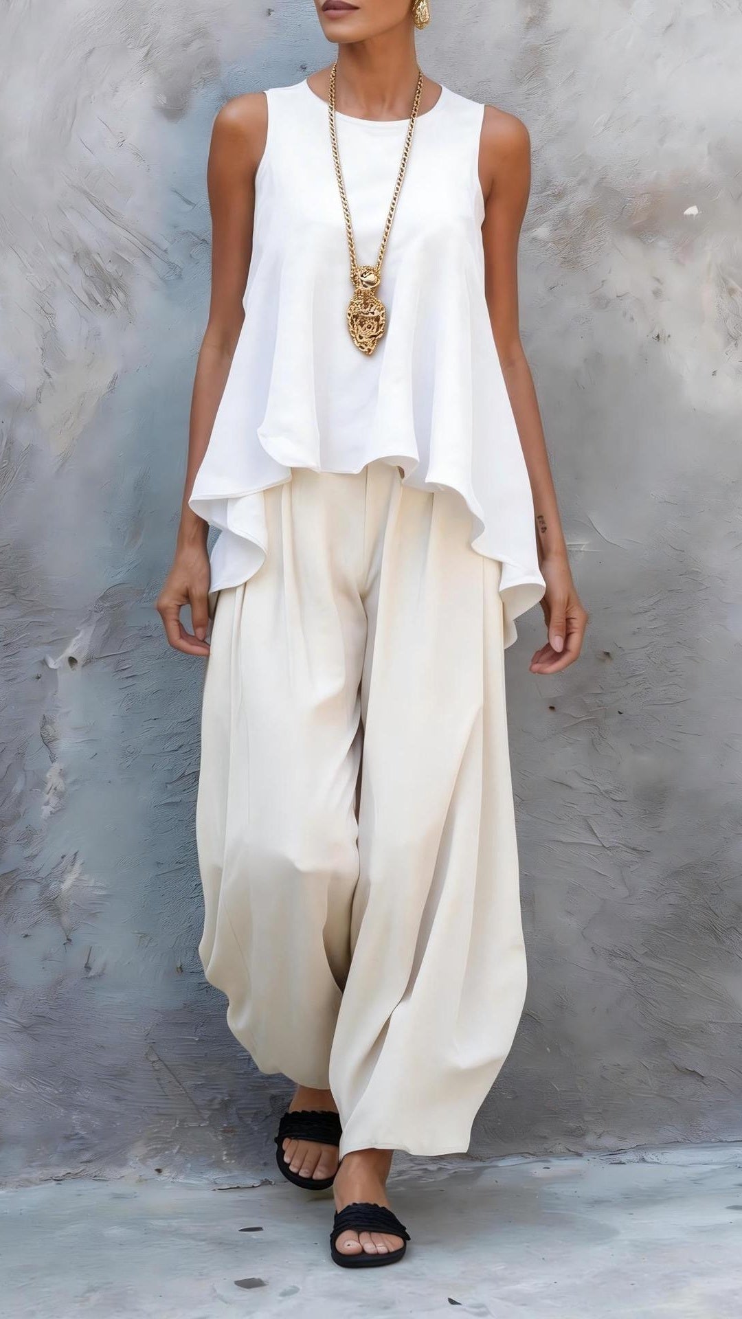 Women’s Casual Two-Piece Set: Sleeveless Top & Loose Wide-Leg Pants