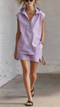 Women’s Casual Two-Piece Set: Sleeveless Cropped Hoodie & Shorts