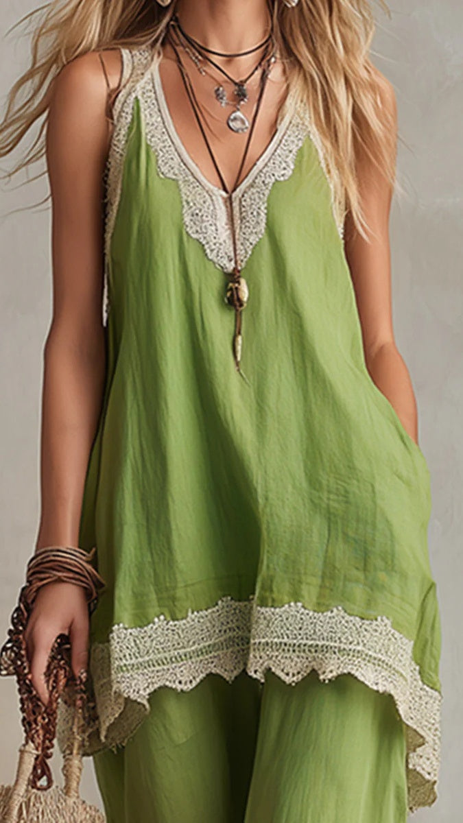 Women’s Bohemian-Style Vacation Dress with Lace Straps