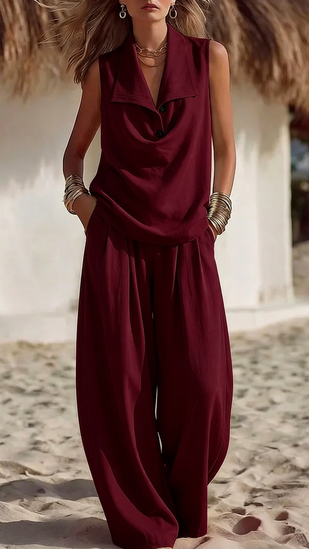 Women’s Elegant & Flowy Lapel Two-Piece Set