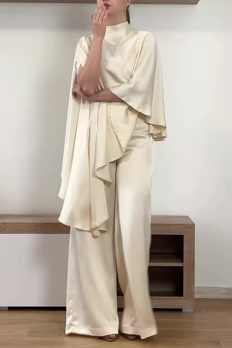 Women’s Stylish Semi-High Neck Acetate Two-Piece Set