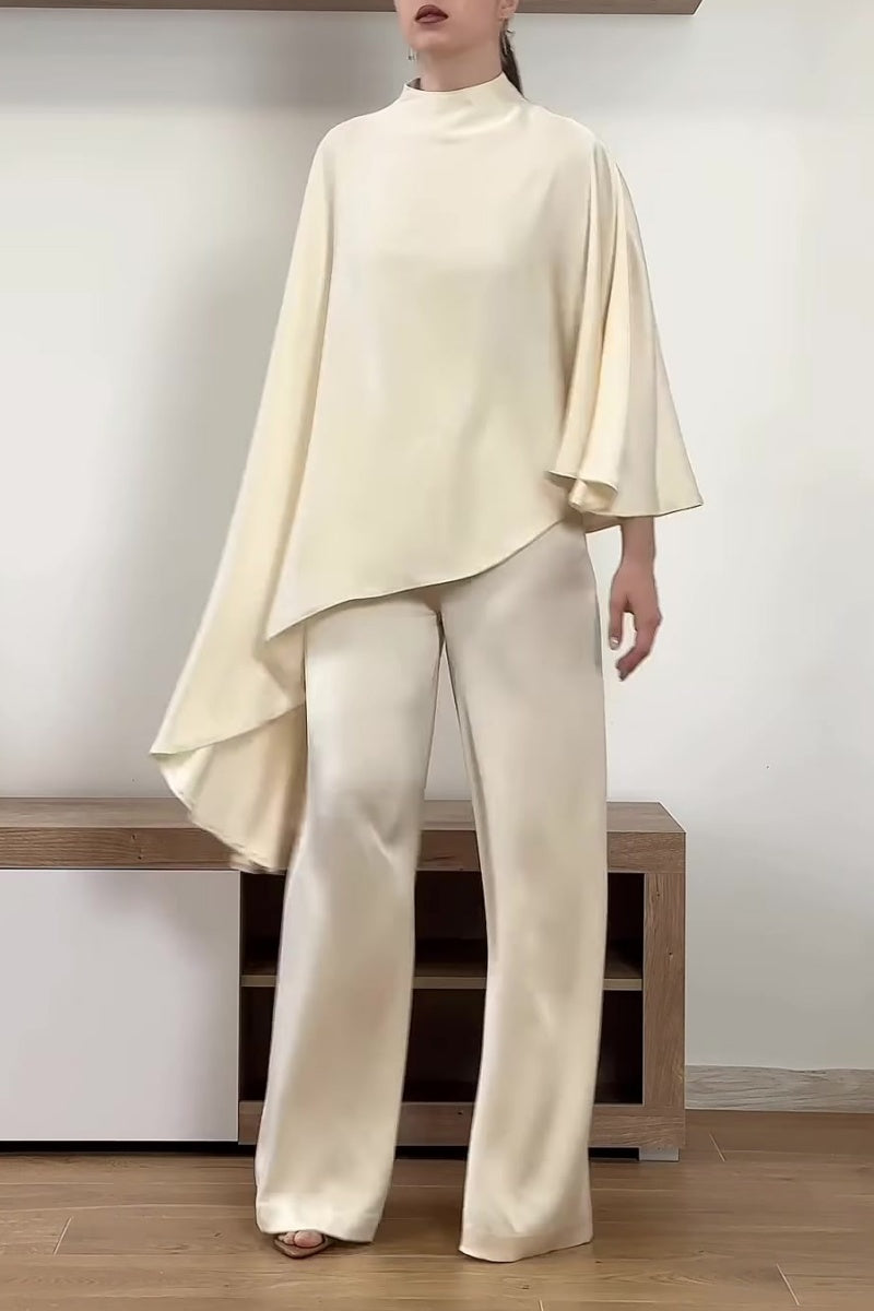 Women’s Stylish Semi-High Neck Acetate Two-Piece Set